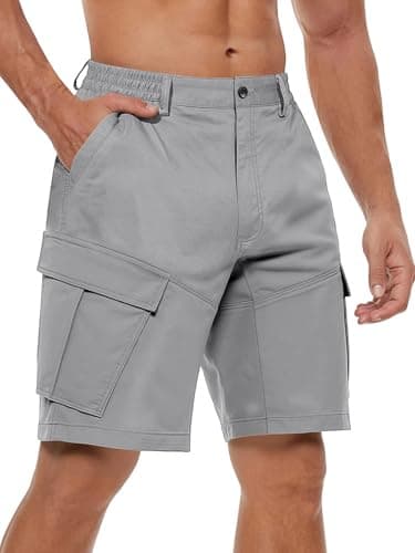 TRFIC Men's Cargo Shorts Button Closure Classic Chino Stretch Shorts with 6 Pockets Light Gray - Image 1