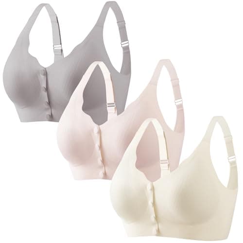 Gailife 3 Pack Jelly Front Closure Wireless Bras for Women Seamless Comfort No Underwire Soft Supportive Mastectomy Bralettes, SKGRWT, L - Image 1