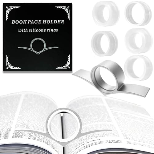Thumb Book Page Holder Christmas Gifts for Book Lovers, Ultralight Metal Book Reading Holders Accessories with 5 Assorted Size Silicone Rings for Keep Book Open Women Reader Bookish Teachers