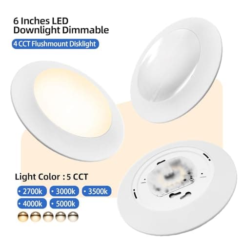 AHIMORI 6 Inch LED Recessed Downlight Dimmable 15W 5CCt Warm White Light to Daylight 5000K Flush Mount Ceiling Light Ultra Thin Driverless Retrofit Can Light for Kitchen Bathroom Living Room 6 Pack - Thumbnail 3