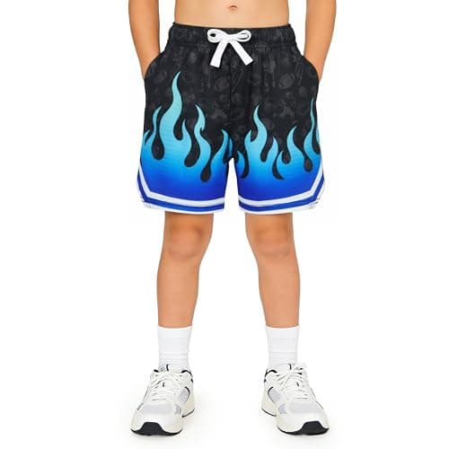 Cozople Boys Athletic Shorts Size 7 Blue Flame Football Jogger Shorts Lightweigh Mesh Shorts Casual PE Class
