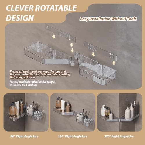 Corner Shower Caddy, Wall Mounted Acrylic Shower Shelf with Adhesive Tapes,Drainage Holes,Adjustable Angles,No Drilling,Hanging Shower Storage Organizer for Bathroom Toilet Kitchen Organization - Thumbnail 6