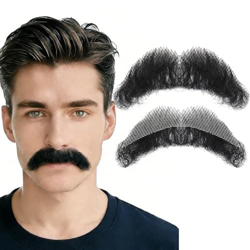 Fake Mustache and Fake Beard Natural Realistic 100% Human Hair Hand Tied Goatee False Beards with Invisible Lace, Costume Facial Hair for Men Cosplay, Halloween, Drama, and Funny Party - Image 1