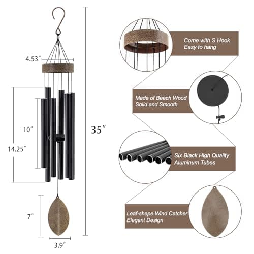 ASTARIN 36 Inch Wind Chimes for Outside, Tuned Metal Wind Chime for Outdoor Garden Patio, WindChimes Tuned Soothing Melodic Tones Windchimes Mom Dad Gift, All Metal Leaf Design Windchime - Thumbnail 5
