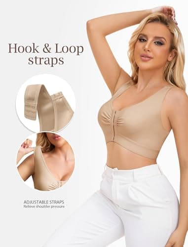 Easybunny Compression Bras for Women Post Surgery Front Closure Mastectomy Bra Surgical Adjustable Straps Wirefree Skin - Thumbnail 3