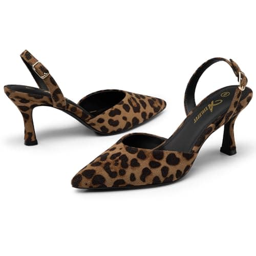 Athlefit Women's Kitten Heels Closed Toe Pumps Shoes Leopard Suede Size 9 - Thumbnail 5
