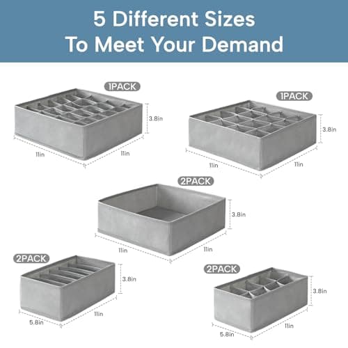 Criusia Drawer Organizer Clothes, 8 Pack Dresser Organizer for Underwear, Sock, Baby Clothes- Foldable Closet Organization and Storage Dividers Bins for Nursery, Bedroom (Grey) - Thumbnail 4