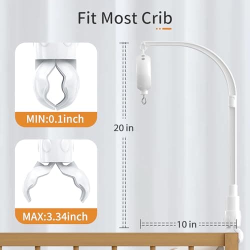 FEISIKE Baby Crib Mobile Arm with Music Box Spin Motor,23 Inch,Volume Control,3 Modes(Turn & Music,Turn Only, Music Only),Nursery Decor Hanger,Holder for DIY Clamp Mobile,35 Lullabies,30 Min Auto-Off - Thumbnail 2
