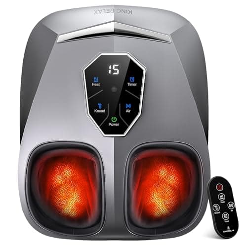 KING RELAX Shiatsu Foot Massager with Heat, 2026 Upgraded Deep Kneading and Squeeze Massage for Plantar Fasciitis, LCD Touch Panel & Remote Control, Modern Sculpted Design, Fits Up to Men Size 14 Gray - Image 1