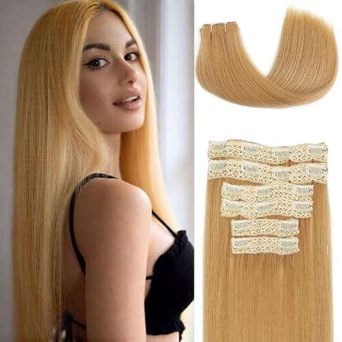 Yaki Straight Clip in Hair Extensions Real Human Hair 120g 6pcs Remy Human Hair Extensions Double Weft Clip ins for Women (27#, 20 Inch) - Image 1