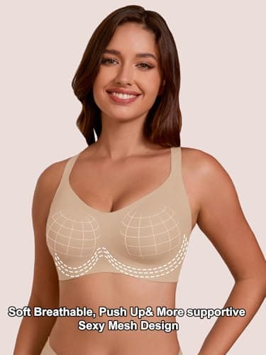 COCOMARTS Jelly Bras for Women No Underwire Full Coverage Push Up Bra Wireless Seamless Bra Comfortable Tshirt Bralettes Nude X-Large - Thumbnail 2