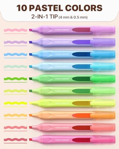 Four Candies Highlighters Assorted Colors, Liquid Highlighter with Clear View Design, Soft Chisel Tip, Classic Colors, 10 Pcs No Bleed Cute Highlighters - Thumbnail 2