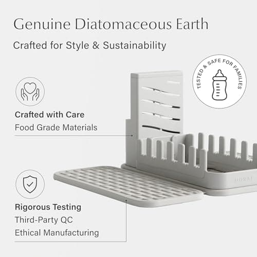 Dorai Home Collapsible Dish Drying Rack and Stone Pad – Foldable Rack with Instant - Dry Stone Mat – Space-Saving Dish Drainer for Kitchen Counter -19.9" x 15.2" (Sandstone) - Thumbnail 5