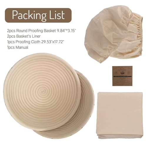 Set of 4 Proofing Basket, 9.8 Inch Round Bread Proofing Baskets with 2pcs 17"x29" Proofing Cloths, Sourdough Bread Baking Supplies, Bread Making Kit for Dough Baking - Thumbnail 6