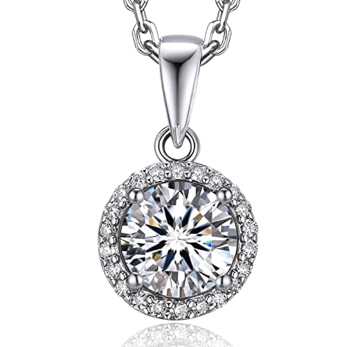 MomentWish Moissanite Necklace for Women, 1 Carat Simulated Moissanite Necklace for Her 925 Sterling Silver Halo Pendant Anniversary Valentine's Day Birthday Gifts for Mom Wife Girlfriend-Round - Image 1