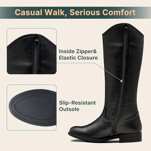 Vepose Women's Knee High Boots 956 Black Zipper Casual Weather Tall Fashion Retro Vegan Boots for Women Size 9.5(CJY956 Black 09.5) - Thumbnail 6