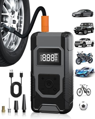 Tire Inflator Portable Air Compressor - 4X Faster Inflation Cordless Mini Air Pump with Digital Pressure Gauge with Digital Pressure Gauge/LED Light Portable Tire Inflator for Car Moto Bike Ball etc - Image 1