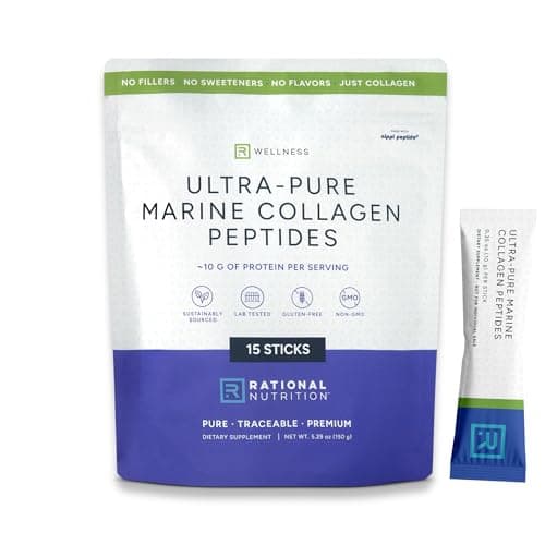 Rational Nutrition Hydrolyzed Marine Collagen Peptides - Made with Nippi Peptide® from Japan, 10g Type I Collagen Per Serving, Supports Skin, Hair, Joint, and Bone Health, Lab Tested - 15 Stick Packs - Image 1