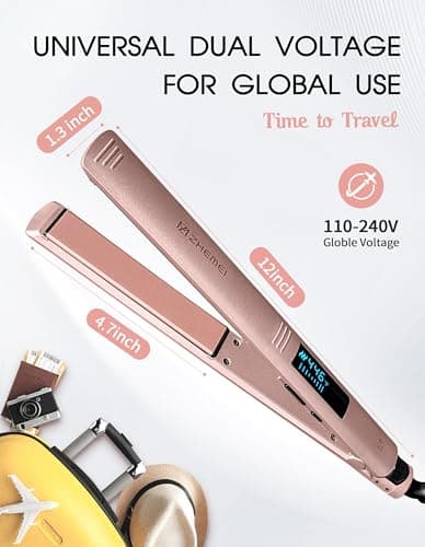 ZM ZHEMEI Hair Straightener, 1 Inch Flat Iron Hair Straightener with LED Display, Professional PTC Ceramic Negative Ion Hair Iron Dual Voltage for Women Hair, Heats up to 446°F, 6 Temps (Rosegold) - Thumbnail 5