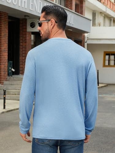 Hardaddy Men's Long Sleeve Henley Shirts Casual Color Block Henley Button T-Shirt Tops Light Blue XXL - Thumbnail 4