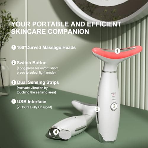 Red Light Therapy for Face, LED Face Massager Tool with Vibraion, Porable Facial Massager for Skin Care at Home, Wrinkle Reducer Face Sculpting Tool，Micro-current Facial Beauty Device(Model AM-810W) - Thumbnail 5