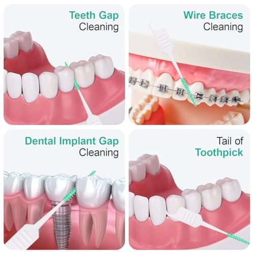 ACSKD 300PCS Dental Floss Picks,Dual-Use Interdental Brushes,Soft Silicone Brush Head Toothpicks, Tooth Picks Flossers for Teeth Braces Cleaning (Green) - Thumbnail 4