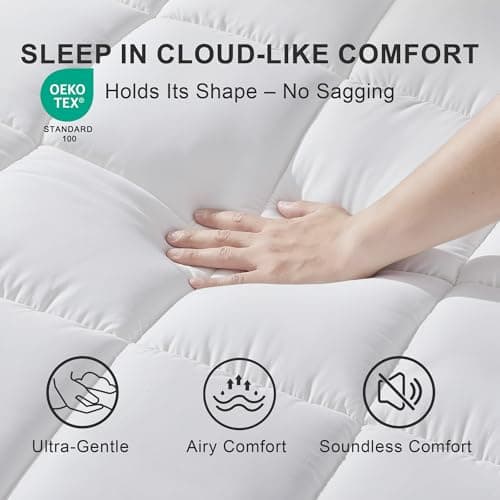 3 Inch Mattress Topper Rv Queen Size 1300GMS Soft Down Alternative Fill Pillow Top, Extra Thick Padded Mattress Pad & Protector, Breathable & Supportive for 8"-21" Deep Pocket - Thumbnail 4
