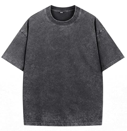 NITAGUT Men's Oversized Cotton T-Shirts Vintage Unisex Short Sleeves Loose Streetwear Casual Wash Solid Basic Tops Tee, Black, Large - Image 1
