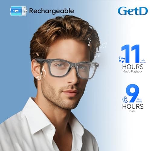 GetD 2026 AI Glasses for Men & Women, Smart Glass Powered by ChatGPT, AI Real-time Translation with 145 Languages, 11H Music Play, Bluetooth Glasses with Anti-Blue Light Lens for Daily Use, Travel - Thumbnail 6