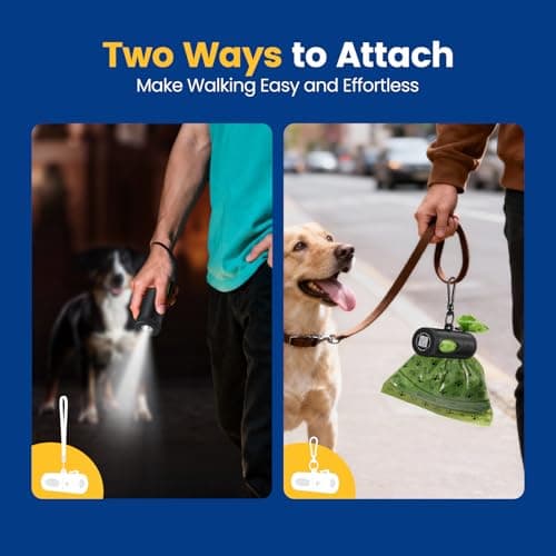 Dog Poop Bag Holder with 4 Modes Flashlight Rechargeable, Smart Dispenser with Used Bags Hook & Retractable Bags Design, Dog Walking Accessory with Carabiner Clip Fits Any Leash (60 Bags Included) - Thumbnail 5
