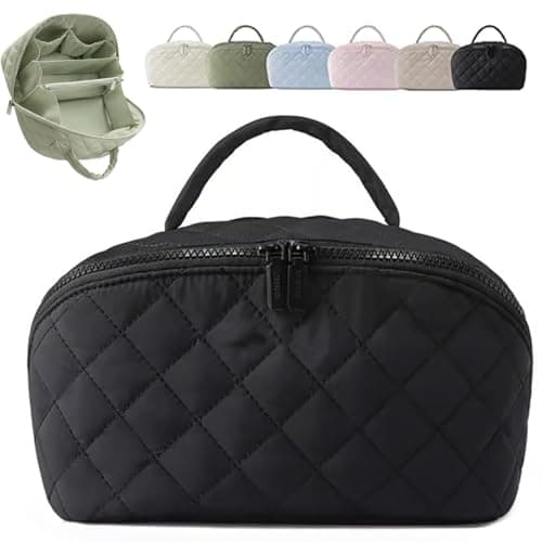 Petitionm Makeup Travel Bag, Makeup Bag for Woman, Wide-Open Lay-Flat Cosmetic Bags, Large Capacity Water-Resistant Toiletry Organizer with Compartments, 180° Open Travel Makeup Case (Black) - Image 1