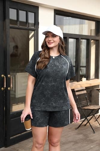 Sampeel Two Piece for Women Short Sets Women 2 piece Lounge Set Vacation Outfits Summer Travel Clothes 2026 Matching Sets Sweatsuits Spring Cruise Outfits Resort Wear Fashion Clothing Tie Dye Gray M - Thumbnail 4