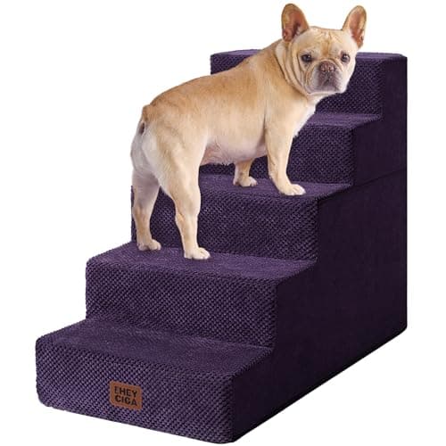 EHEYCIGA Dog Stairs for High Bed 22.5" H, 5-Step Dog Steps for Bed, Pet Steps for Small Dogs and Cats, Non-Slip Balanced Pet Ramp Indoor, Purple - Image 1