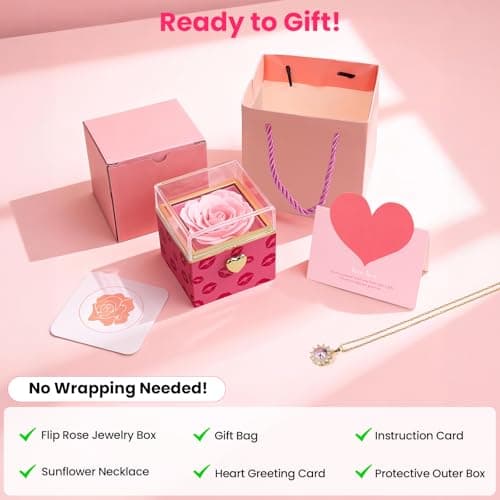 mountova Valentines Day Gifts for Her Birthday, Funny Flip Rose Box with Sunflower Necklace Jewelry, Anniversary Wedding Gift for Girlfriend Wife, Lips Print Flower Gift Box for Mom Daughter - Thumbnail 3