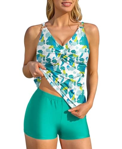 Charmo Tummy Control Tankini Swimsuits for Women Two Piece Bathing Suits Modest Swim Top with Boy Shorts Swimwear V Neck Aqua 2XL - Image 1