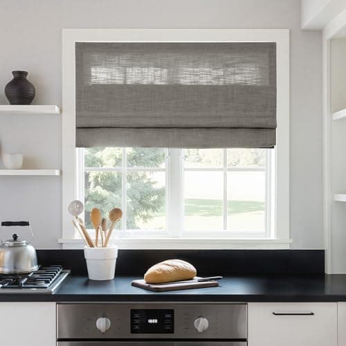 TWOPAGES Linen Roman Shades for Windows Custom Cordless Blinds for Indoor Windows,French Doors,Bedroom, Living Room, Bathroom(Pure Cashmere, Custom Made) - Image 1