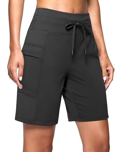 G Gradual Women's 7" Athletic Hiking Long Shorts with Side Pockets High Waisted Stretchy Bermuda Shorts for Women Workout Casual (Dark Grey, XXXL) - Image 1