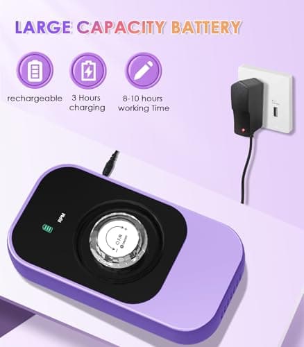 Portable Electric Nail Drill Machine: Professional Nail File Machine 40000RPM, Rechargeable Cordless Nail-E File with Bits & Base for Acrylic Nails Remove Gel Polish Manicure Salon Home, Light Purple - Thumbnail 3