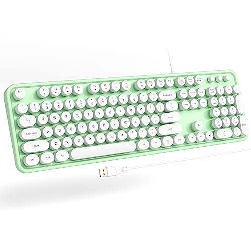 Atelus Computer Keyboard Wired, Plug Play USB Keyboard with Large Number Pad, Caps Indicators, Foldable Stands, Full Size Keyboard for Windows PC Laptop (Green-White) - Image 1