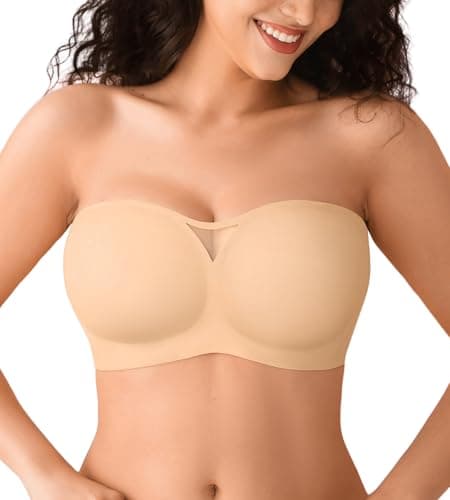 Strapless Jelly Bras for Women Push Up Wireless Seamless Non Slip Bandeau Bra Womens Supportive Padded Tube Bra No Underwire(Nude,S) - Image 1