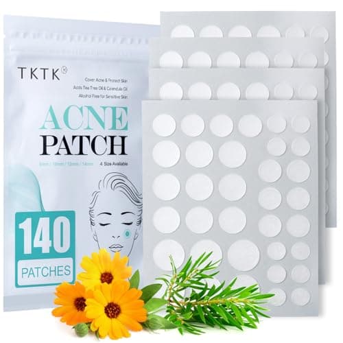 TKTK Pimple Patch Acne Patch, 4 Sizes 140 Patches Acne Absorbing Cover Patch, Hydrocolloid Invisible Acne Patches for Face Zit Patch Acne Dots Tea Tree, Calendula Oil - Image 1