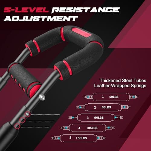 Vanlgs Twister Arm Trainer for Men, Chest Workout Equipment 5-Level Adjustable (40-130lb) with Ergonomic 27° Targets Biceps/Clip/Thigh, Portable Exerciser for Home Gym Travel Fitness, Red - Thumbnail 3