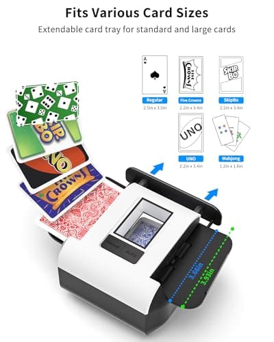 INNCNN Rechargeable Automatic Card Shuffler for 1-2 Decks - USB-C Fast Charging with Auto Shuffle & Manual Control, 65dB Quiet Fits Poker, UNO, Long Cards, Blackjack and More - White - Thumbnail 4
