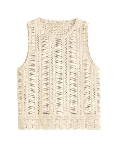 KIRUNDO Beach Vacation Clothes for Women Spring Summer Crochet Sweater Vest Tank Tops Cover Ups Resort Cruise Outfits 2026(Apricot, X-Small) - Image 1