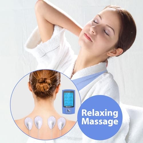 TEC.BEAN 24 Modes Tens Unit Muscle Stimulator, Rechargeable Tens Machine with 8 Electrode Pads (American Gel), Electric Pulse Massager for Pain Relief Therapy（Blue） - Thumbnail 2
