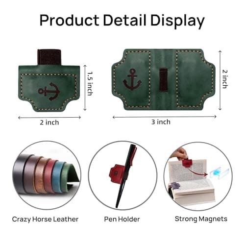 Buyborgood 4 Pcs Personalized Magnetic Leather Bookmark Pen Holder Book Lovers Christian Gifts Bygone Mark for Reading, Red-Bible + Brown-AΩ + Blue-Cross + Green-Anchor - Thumbnail 4