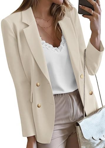 KIRUNDO Blazers for Women Business Casual 2025 Fall Long Sleeve Double Breasted Open Front Work Suit Jackets with Pockets(Beige, Medium) - Image 1