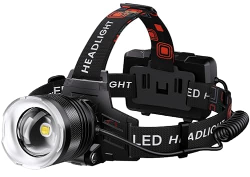 AMAKER LED Headlamp Rechargeable, 9000mAh Long Battery Head Lamp with 12 Modes, IPX7 Waterproof USB Rechargeable Headlight, Zoomable Headlamp for Adults, 90° Adjustable for Camping Hunting Climbing - Image 1