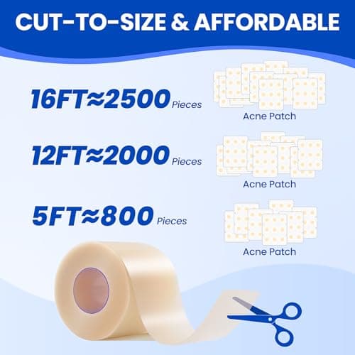 Hydrocolloid Roll Large Adhesive Bandages Medical Grade Tape Wound Care Dressing, Cut-to-Size Waterproof Patches for Face Acne Pimple, Blister, Burn, Sterile & Fast Healing (2in x 12ft) - Thumbnail 2