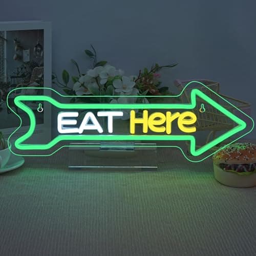 Looklight Arrow Neon Sign Eat Here Neon Lights for Wall Decor Green Led Lights for Home Kitchen Fast Food Restaurant Bar Party Cafe Coffee Diner Decor Food Truck Pizza Shop Decorations - Image 1